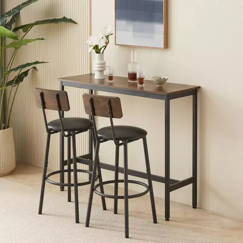3-Piece Industrial Counter Height Dining Table Set with 2 PU Upholstered Counter Height Stools, Space-Saving Kitchen or Home Bar-Panipeachy