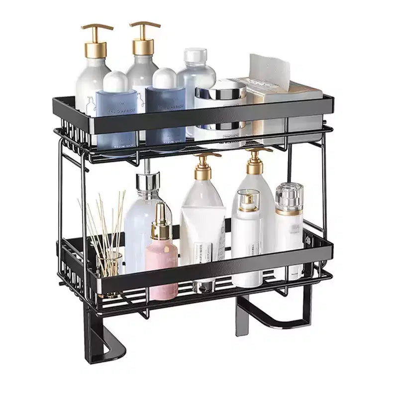 Étagère de rangement au-dessus des toilettes sans perçage, organiseur de salle de bain en acier au carbone, étagère autoportante simple ou double couche noire