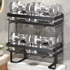 Étagère de rangement au-dessus des toilettes sans perçage, organiseur de salle de bain en acier au carbone, étagère autoportante simple ou double couche noire