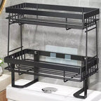 Étagère de rangement au-dessus des toilettes sans perçage, organiseur de salle de bain en acier au carbone, étagère autoportante simple ou double couche noire