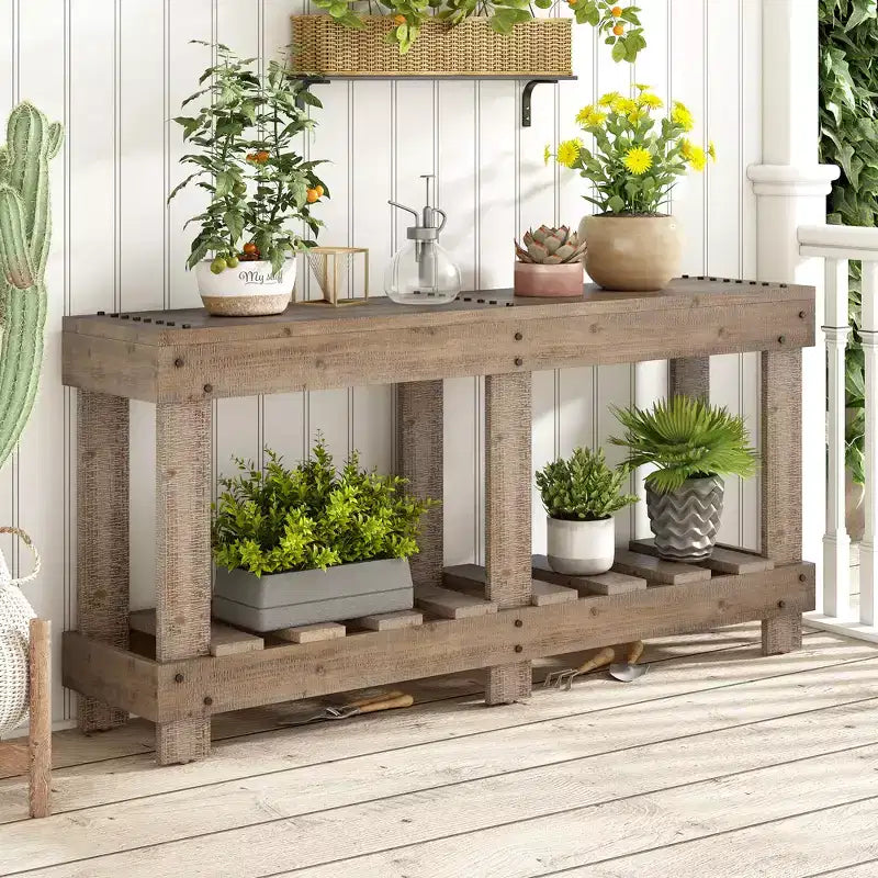 Console vintage avec étagère inférieure et 6 pieds, table de canapé de 63 pouces de long avec décor de rivets métalliques pour couloir et salon