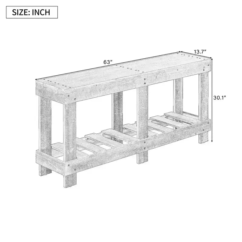 Console vintage avec étagère inférieure et 6 pieds, table de canapé de 63 pouces de long avec décor de rivets métalliques pour couloir et salon