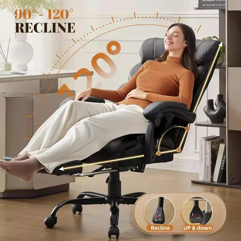 Chaise de bureau ergonomique, chaise de gaming en PU, hauteur réglable, inclinaison de 90 à 135 degrés, dossier, roulettes pivotantes à 360 degrés, capacité de 158 kg pour le bureau