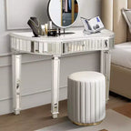 TUYOHW 47 Table console miroir avec 2 tiroirs, table d'entrée demi-lune en verre cannelé avec bouton en cristal, coiffeuse pour chambre à coucher, salon