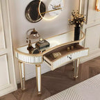 TUYOHW 47 Table console miroir avec 2 tiroirs, table d'entrée demi-lune en verre cannelé avec bouton en cristal, coiffeuse pour chambre à coucher, salon