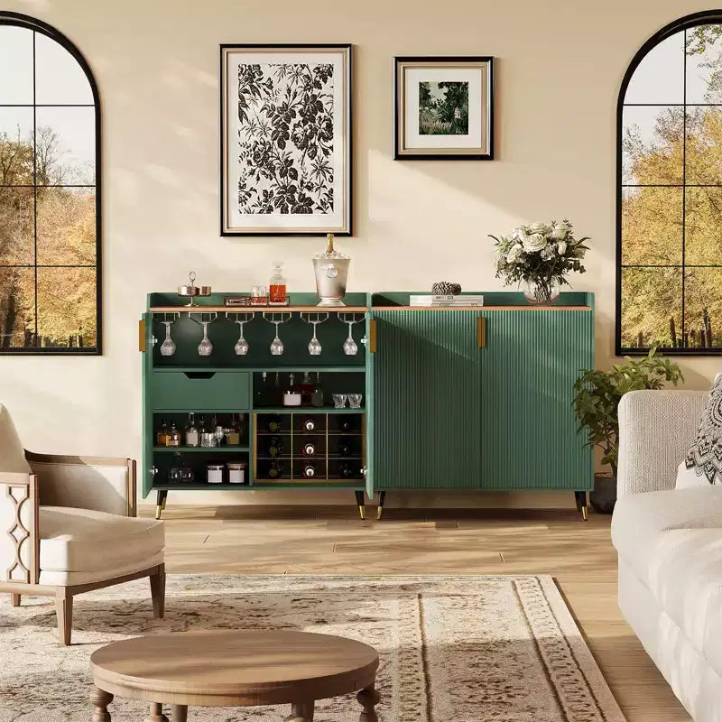 Vitrine COZONY avec porte vitrée, meuble de rangement autoportant avec porte-verres et tiroirs