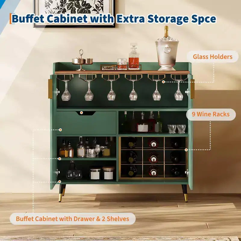Vitrine COZONY avec porte vitrée, meuble de rangement autoportant avec porte-verres et tiroirs