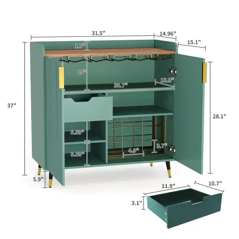 Vitrine COZONY avec porte vitrée, meuble de rangement autoportant avec porte-verres et tiroirs