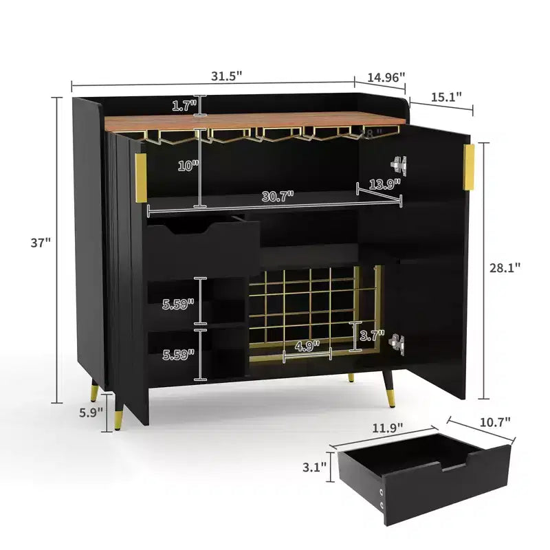 Vitrine COZONY avec porte vitrée, meuble de rangement autoportant avec porte-verres et tiroirs