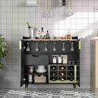 COZONY Glass Door Display Cabinet, Freestanding Storage Unit w/ Stemware Racks & Drawers