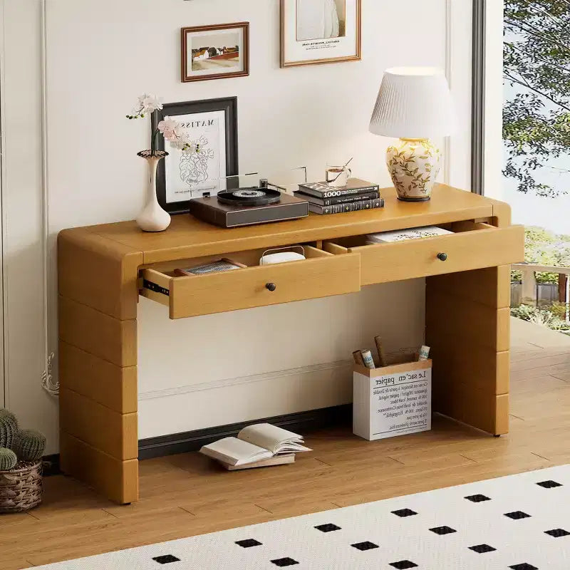 Table console incurvée Clihome avec rangement, table d'entrée en bois avec 2 tiroirs, tables consoles rustiques de style fermier pour entrée, couloir, salon