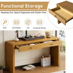 Table console incurvée Clihome avec rangement, table d'entrée en bois avec 2 tiroirs, tables consoles rustiques de style fermier pour entrée, couloir, salon