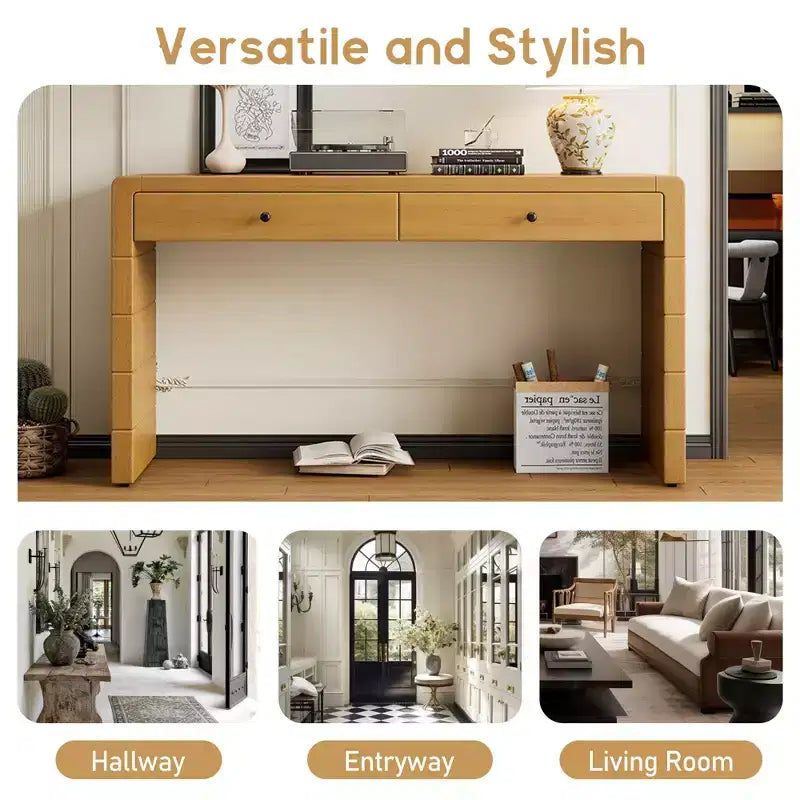 Table console incurvée Clihome avec rangement, table d'entrée en bois avec 2 tiroirs, tables consoles rustiques de style fermier pour entrée, couloir, salon