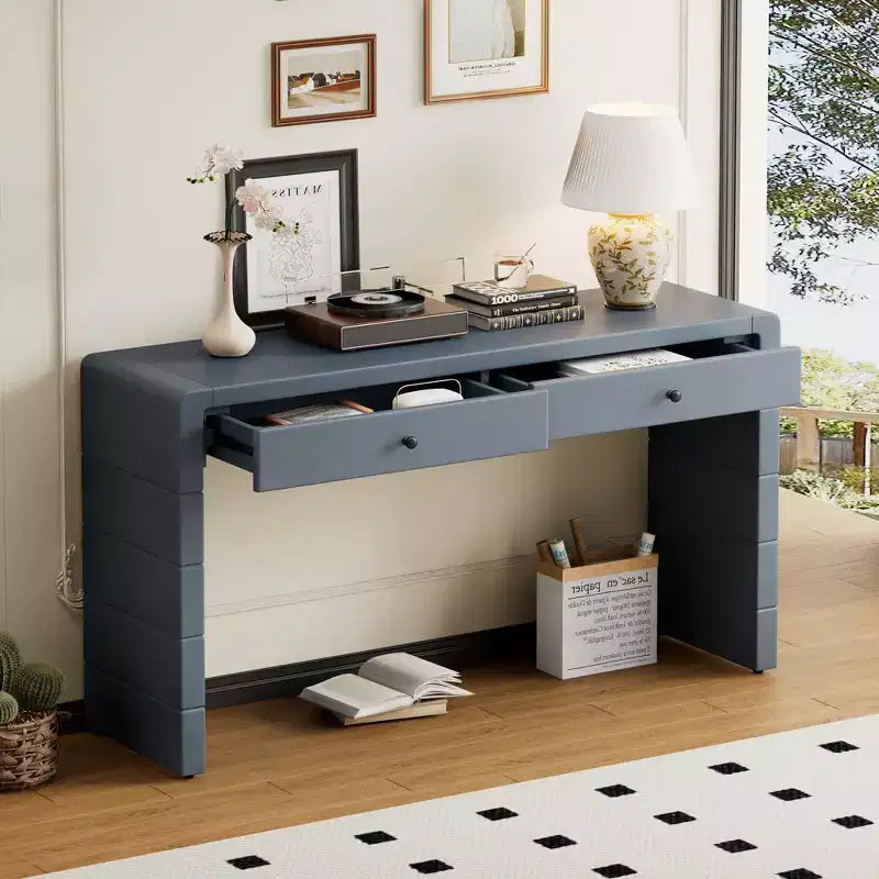 Table console incurvée Clihome avec rangement, table d'entrée en bois avec 2 tiroirs, tables consoles rustiques de style fermier pour entrée, couloir, salon