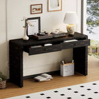 Table console incurvée Clihome avec rangement, table d'entrée en bois avec 2 tiroirs, tables consoles rustiques de style fermier pour entrée, couloir, salon