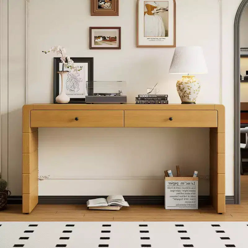 Table console incurvée Clihome avec rangement, table d'entrée en bois avec 2 tiroirs, tables consoles rustiques de style fermier pour entrée, couloir, salon