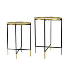 Set of 2 Gold and Black Iron Side Tables with Glass Top