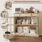 Bahut buffet 35,4W avec porte vitrée et tiroir, meuble de rangement réglable pour salle à manger, cuisine ou salon