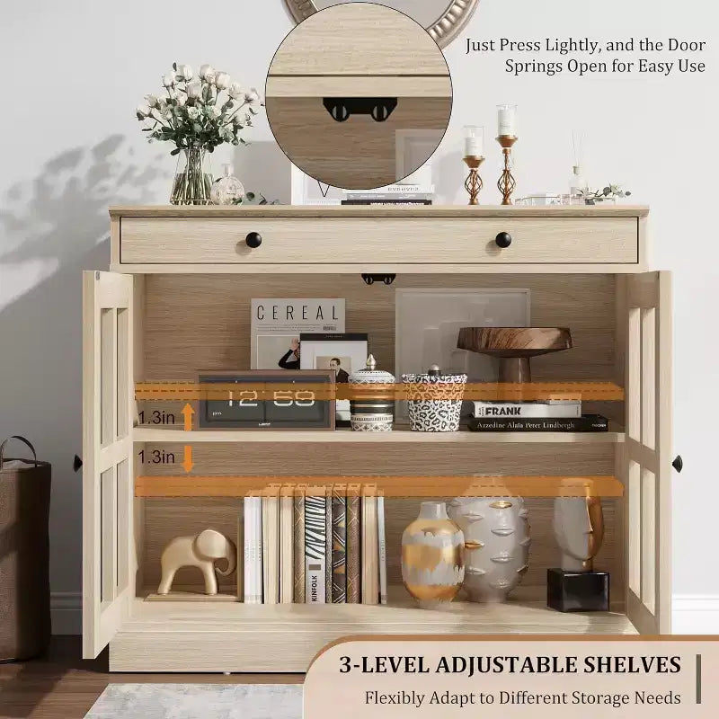 Bahut buffet 35,4W avec porte vitrée et tiroir, meuble de rangement réglable pour salle à manger, cuisine ou salon