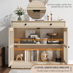 Bahut buffet 35,4W avec porte vitrée et tiroir, meuble de rangement réglable pour salle à manger, cuisine ou salon