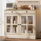 Bahut buffet 35,4W avec porte vitrée et tiroir, meuble de rangement réglable pour salle à manger, cuisine ou salon