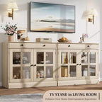 Bahut buffet 35,4W avec porte vitrée et tiroir, meuble de rangement réglable pour salle à manger, cuisine ou salon