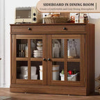 Bahut buffet 35,4W avec porte vitrée et tiroir, meuble de rangement réglable pour salle à manger, cuisine ou salon