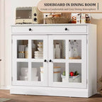 Bahut buffet 35,4W avec porte vitrée et tiroir, meuble de rangement réglable pour salle à manger, cuisine ou salon