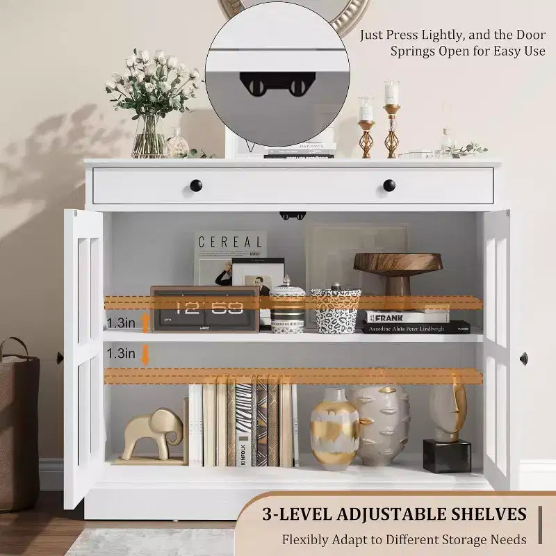 Bahut buffet 35,4W avec porte vitrée et tiroir, meuble de rangement réglable pour salle à manger, cuisine ou salon