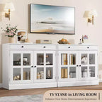 Bahut buffet 35,4W avec porte vitrée et tiroir, meuble de rangement réglable pour salle à manger, cuisine ou salon