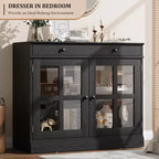 Bahut buffet 35,4W avec porte vitrée et tiroir, meuble de rangement réglable pour salle à manger, cuisine ou salon