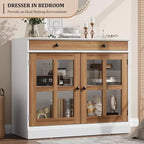 Bahut buffet 35,4W avec porte vitrée et tiroir, meuble de rangement réglable pour salle à manger, cuisine ou salon