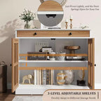 Bahut buffet 35,4W avec porte vitrée et tiroir, meuble de rangement réglable pour salle à manger, cuisine ou salon