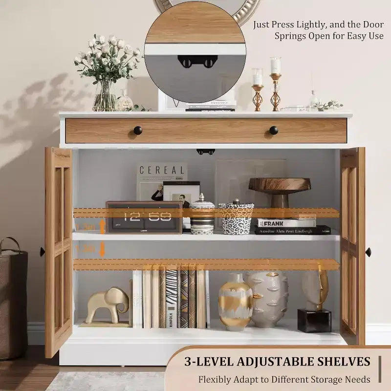 Bahut buffet 35,4W avec porte vitrée et tiroir, meuble de rangement réglable pour salle à manger, cuisine ou salon