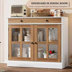 Bahut buffet 35,4W avec porte vitrée et tiroir, meuble de rangement réglable pour salle à manger, cuisine ou salon