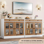 Bahut buffet 35,4W avec porte vitrée et tiroir, meuble de rangement réglable pour salle à manger, cuisine ou salon