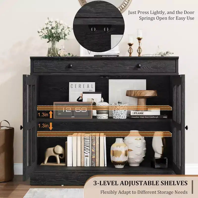 Bahut buffet 35,4W avec porte vitrée et tiroir, meuble de rangement réglable pour salle à manger, cuisine ou salon