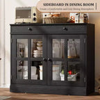 Bahut buffet 35,4W avec porte vitrée et tiroir, meuble de rangement réglable pour salle à manger, cuisine ou salon