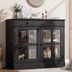 35.4W Sideboard Buffet Cabinet with Glass Door and Drawer, Adjustable Storage Cabinet for Dining Room, Kitchen or Living Room