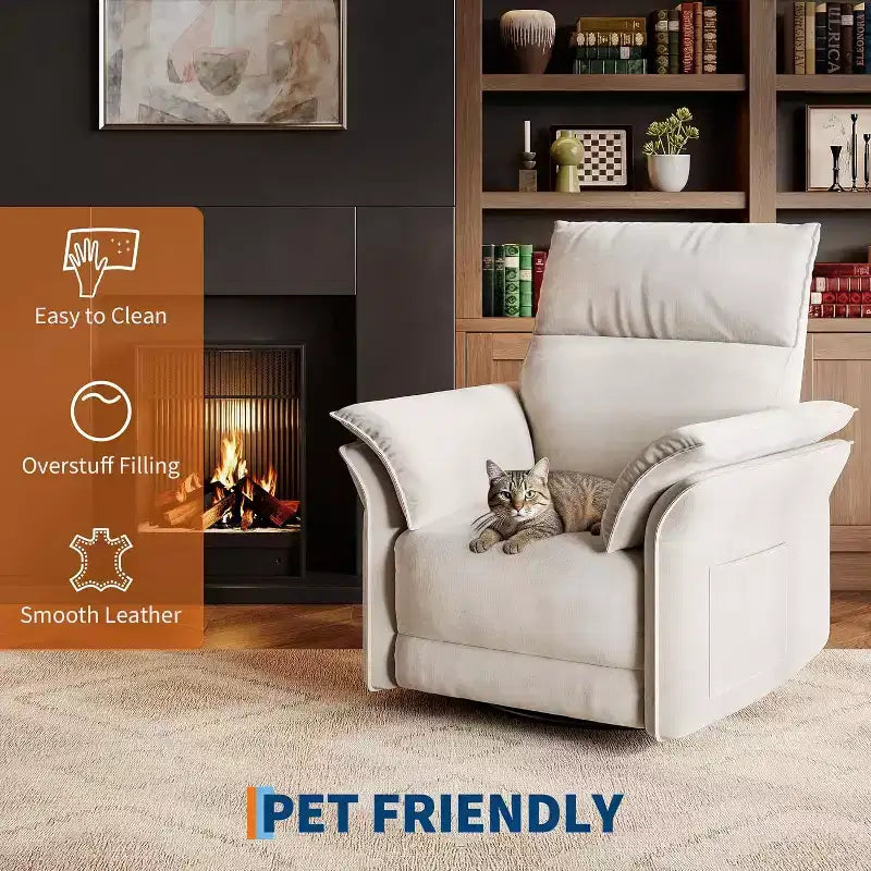 Fauteuil inclinable électrique avec port USB, fauteuil à bascule pivotant à 270° avec assise large et tissu chenille, pour salon ou chambre de bébé