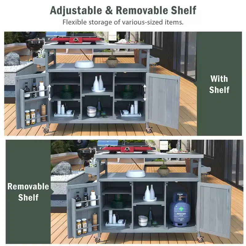 Chariot de barbecue portable avec rangement, table de préparation de barbecue en PEHD étanche avec plateau en acier inoxydable 304, utilisation par tous les temps, chariot de camping avec roues
