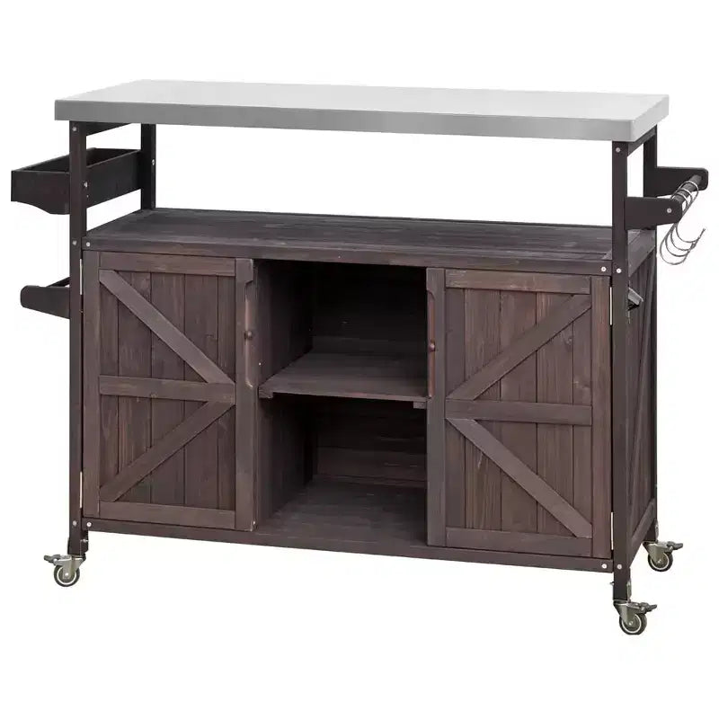Chariot de barbecue portable avec rangement, table de préparation de barbecue en PEHD étanche avec plateau en acier inoxydable 304, utilisation par tous les temps, chariot de camping avec roues