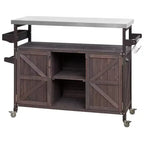Chariot de barbecue portable avec rangement, table de préparation de barbecue en PEHD étanche avec plateau en acier inoxydable 304, utilisation par tous les temps, chariot de camping avec roues