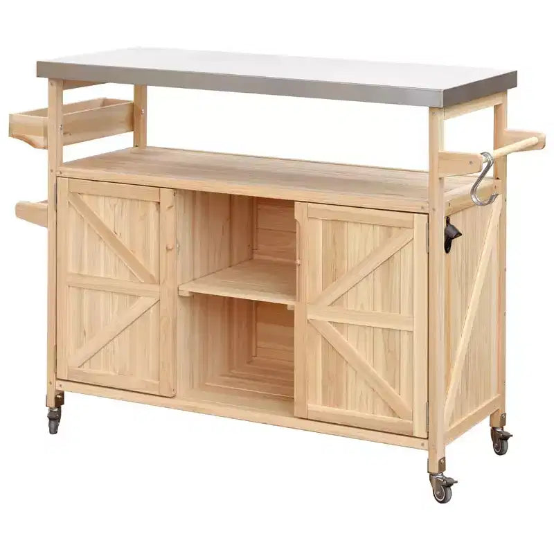 Chariot de barbecue portable avec rangement, table de préparation de barbecue en PEHD étanche avec plateau en acier inoxydable 304, utilisation par tous les temps, chariot de camping avec roues