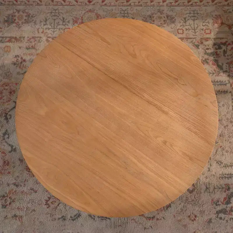 Maxax – Table basse ronde de 31,1 po en bois de chêne naturel avec base découpée pour salon et espaces de ferme