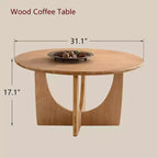 Maxax – Table basse ronde de 31,1 po en bois de chêne naturel avec base découpée pour salon et espaces de ferme