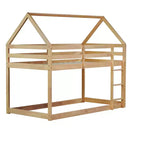 Bellemave Lit Superposé Jumeau sur Jumeau de type Maison avec Échelle et Barrières de Sécurité, Cadre de Lit Superposé en Bois d'Hévéa pour Enfants