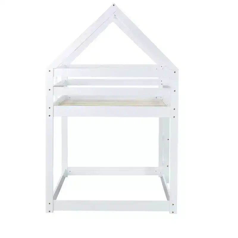 Bellemave Lit Superposé Jumeau sur Jumeau de type Maison avec Échelle et Barrières de Sécurité, Cadre de Lit Superposé en Bois d'Hévéa pour Enfants