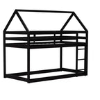 Bellemave Lit Superposé Jumeau sur Jumeau de type Maison avec Échelle et Barrières de Sécurité, Cadre de Lit Superposé en Bois d'Hévéa pour Enfants