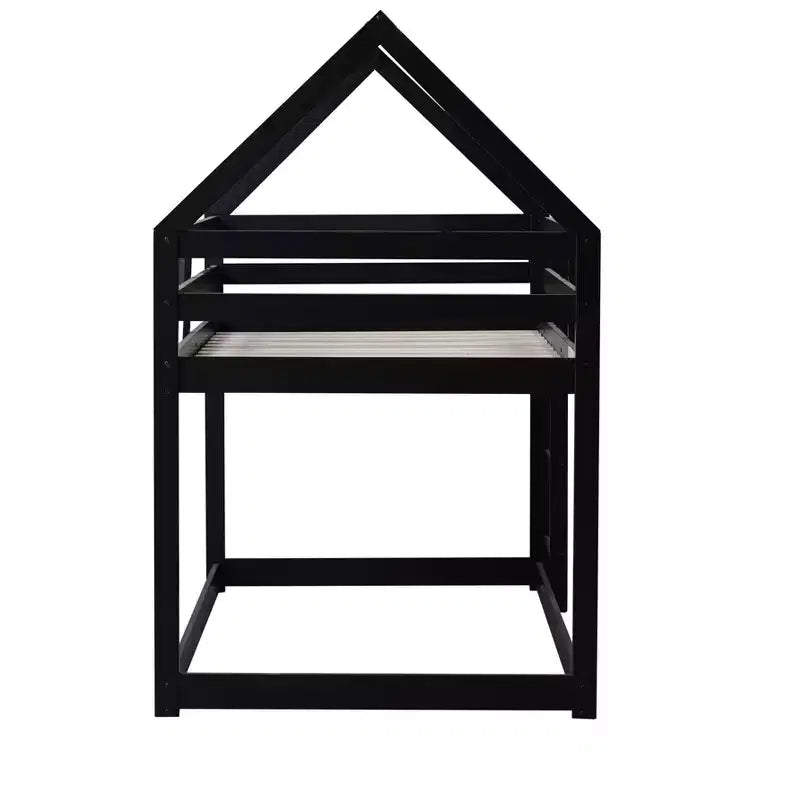 Bellemave Lit Superposé Jumeau sur Jumeau de type Maison avec Échelle et Barrières de Sécurité, Cadre de Lit Superposé en Bois d'Hévéa pour Enfants